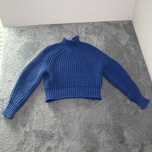 H&M Women's SZ XS Long Sleeve Bright Blue Knitted Turtle Neck Cozy Sweater